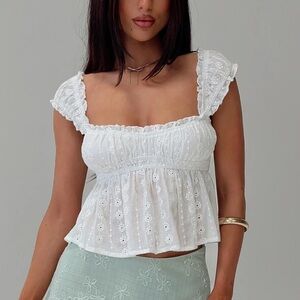 NWOT Princess Polly White Eyelet Ruffle Strap Top